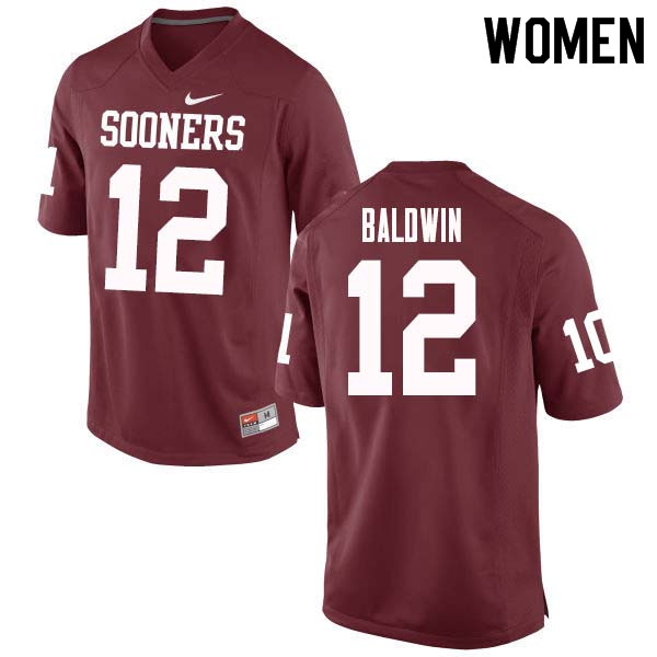 Women #12 Starrland Baldwin Oklahoma Sooners College Football Jerseys Sale-Crimson
